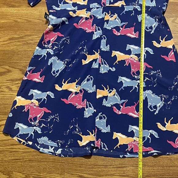 Anthropologie Modcloth Blue Horse Equestrian Dress Short Ruffle Sleeved XL - Picture 5 of 16